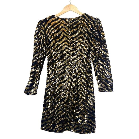 Betsy Johnson Tigress Sequin Cocktail Mini Dress Gold Black Party Holiday Sz M - Picture 12 of 13